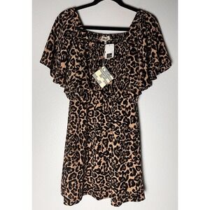 Baum und Pferdgarten Dress Women's 6 Leopard Crepe Smocked Knee Length NWT